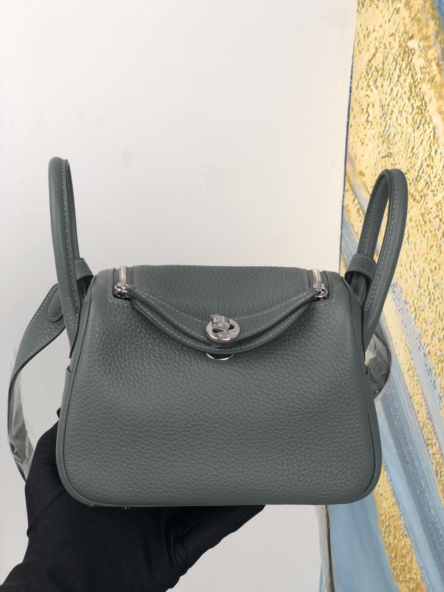 에르메스 미니 린디백 그리스메이어 은장 끌레망스 가죽